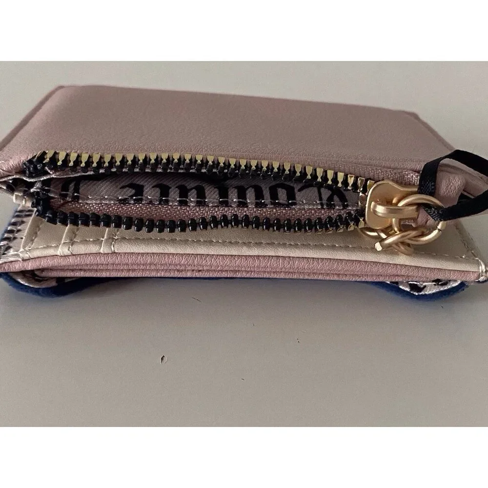 Juicy Couture Retro Vibe Bifold Wallet Pull Out Card Case Regal‎ Blue Velour NEW